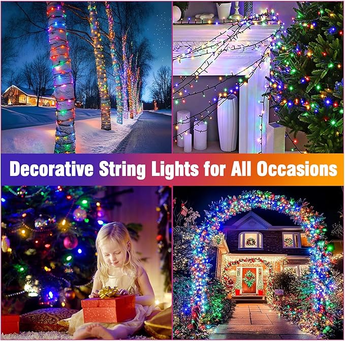 Nisocy 200 LED 4 Color Christmas String Lights, Multicolor Fairy Lights with Green Wire, 8 Modes Plug in Christmas Tree Lights for Indoor Outdoor Holiday Decorations, Party, Patio, Home Décor(66FT) NISOCYLighting