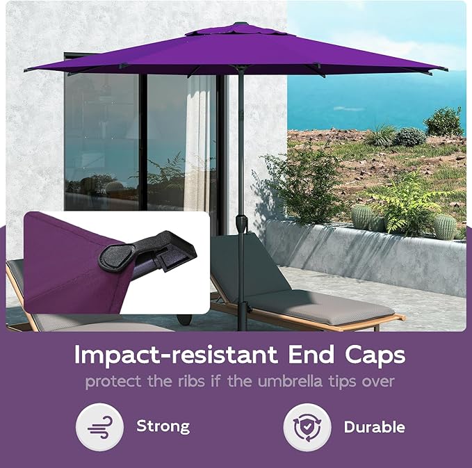 Abba Patio 9FT Lyon Outdoor Patio Umbrella Outdoor Table Umbrella with Crank Market Umbrella 8 Sturdy Ribs UV Protection Waterproof and Push Button Tilt for Garden Deck Backyard,Purple AbbaPatio