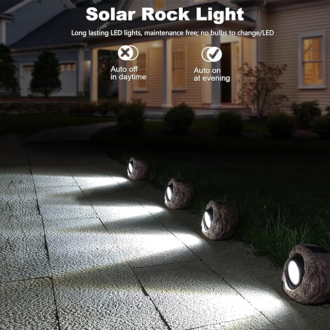 Outdoor Solar Rock Light - 4 Pack, Fake Rock IP65 Waterproof LED Super Bright Spotlight for Deck, Staircase, Woods Garden, Walkway, Patio Pond Garden Decorative Nighttime Landscape Filler Lights Cloud+sakura