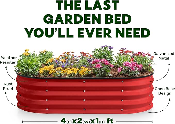 Plant & Plot Galvanized Raised Garden Beds Outdoor // 4×2×1 ft (2-Pack) Planter Raised Beds for Gardening, Vegetables, Flowers (Red) // Large Metal Garden Box PlantPlot