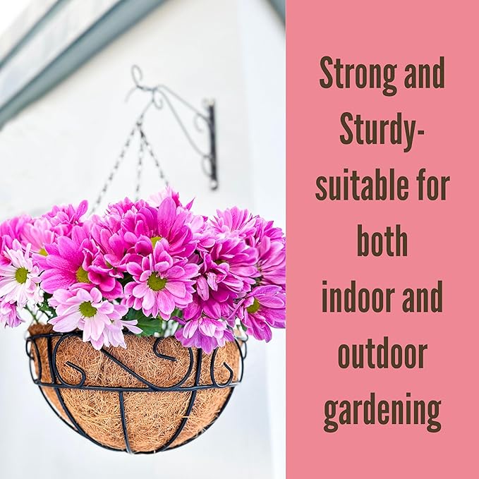 LaLaGreen Hanging Planter for Outdoor Plants (14 Inch, 4 Pack) Hanging Baskets with Coco Liner, Black Metal Wire Flower Basket Pots with Hook Hanger Balcony Porch Farmhouse Country Style Garden Decor L%C3%A1L%C3%A1Green