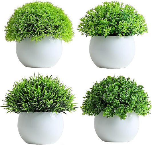 Fake Plants 4 Packs Artificial Potted Plants Faux Greenery Small Fake Shelf or Desk Greenery for Home Indoor,Faux-Indoor-Living Room-Home-Outdoor Rootora