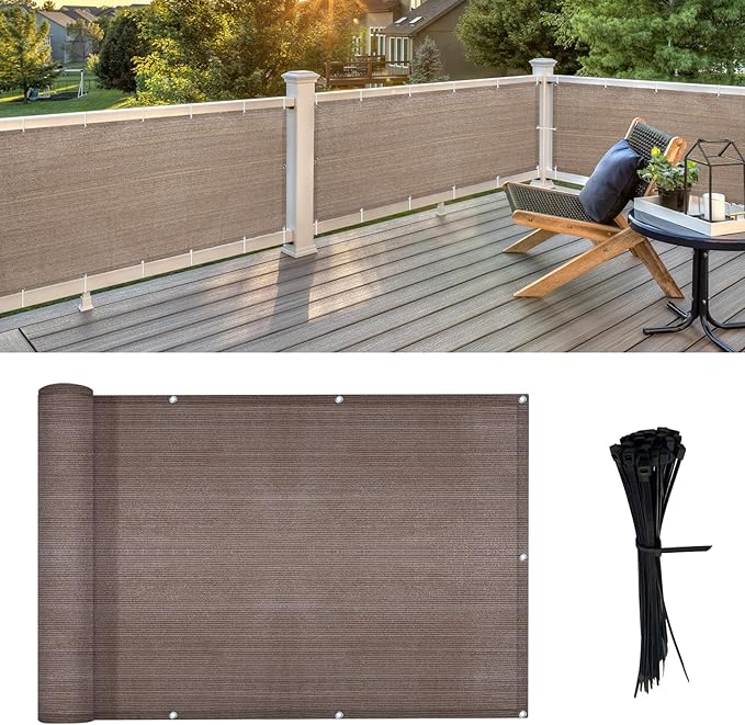 LOVE STORY Balcony Privacy Screen, 3'x16' Brown Deck Shield Screen Fence Cover (HDPE),UV Protection and Weather-Resistant,3 FT Height for Deck, Patio, Backyard, Outdoor Pool, Porch, Railing LOVESTORY
