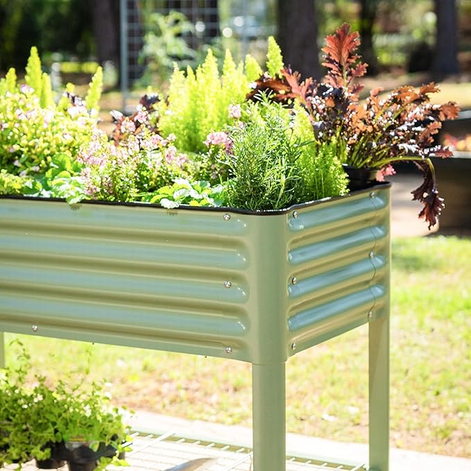 Rolling Elevated Raised Garden Bed-V Series, 2' x 6' Garden Beds with Legs & Storage Rack for Patio & Porch, 1000 Lbs Weight Capacity, Outdoor Planter Box for Vegetables Flower Herbs, Olive Green VegoGarden