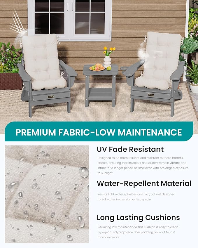 SERWALL HDPE Outdoor Rocking Chair Cushion Set of 4, Memory Foam Cushion Beige SERWALL