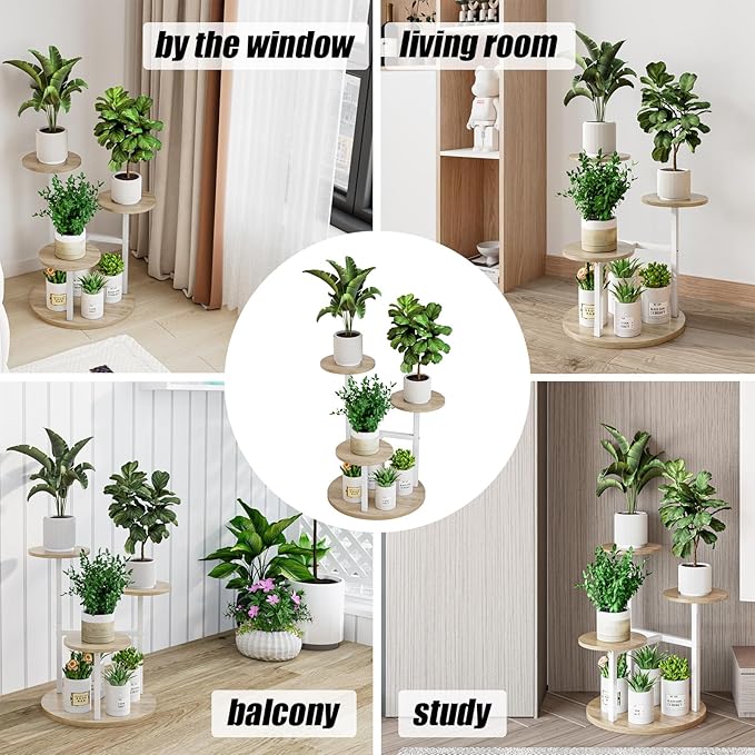 Plant Stand Indoor 4 Tier 5 Potted Multiple Flower Pot Holder for Patio Garden Balcony Living Room Corner (4 Tier White+Sonoma Oa) INGIORDAR