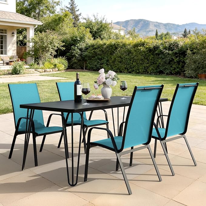 JEAREY Patio Dining Chairs Set of 4, Outdoor Stackable Dining Furniture Set, All Weather Dining Set for Lawn, Garden, Backyard, Poolside, Peacock Blue JEAREYOutdoorsCollection