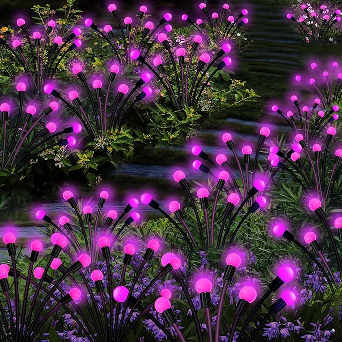 Kohlrabi Solar Garden Lights Outdoor, 4 Pack 40 LED Solar Pink Firefly Lights Waterproof, Starburst Wind Swaying Light for Outside Yard Patio Planter Flower Bed Walkway Christmas Decoration KohlrabiDecor