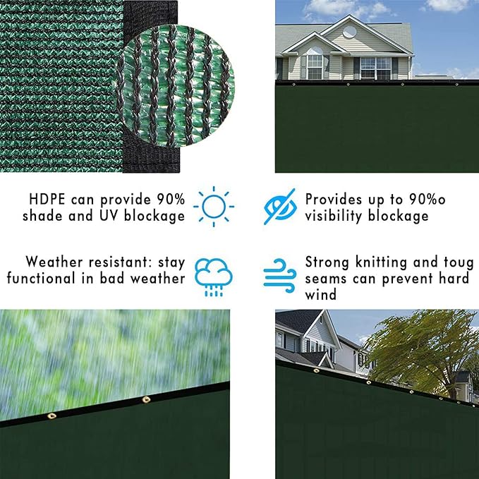 UPGRADE Privacy Fence Screen 5'x66' Dark Green Outdoor 90% Visibility Blockage 170 GSM Mesh Shade Cover Panels for Backyard,Balcony,Home Decoration with Zip Ties,Customized Avaliable UPGRADE