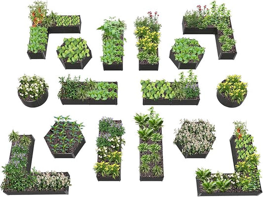 A ANLEOLIFE 16-Pack Deep Root Galvanized Raised Garden Beds Outdoor for Planting Vegetables Flowers Herb, Quartz Grey AAnleolife