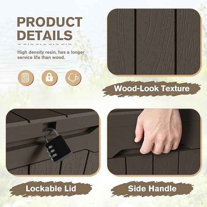 JUMMICO 31 Gallon Resin Deck Box Waterproof Indoor Outdoor Storage Boxes for Patio Furniture Cushions and Garden Tools (Brown, 31gallon-2 Packs)