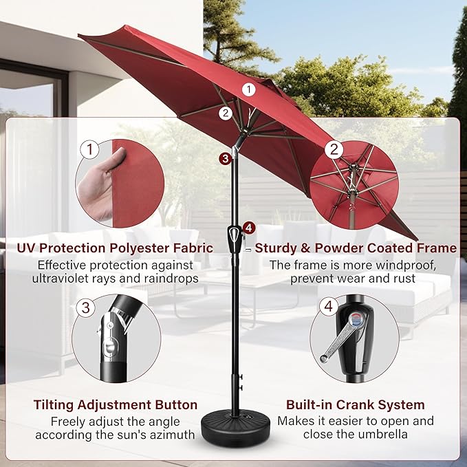 Simple Deluxe 9' Patio Umbrella Outdoor Table Market Yard Umbrella with Push Button Tilt/Crank SimpleDeluxe