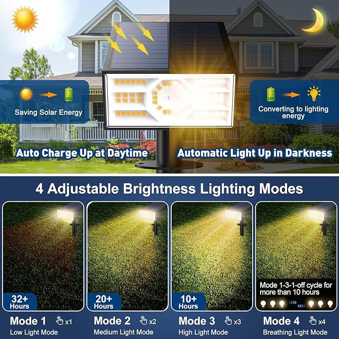 Solar Spot Lights Outdoor,10 Pack/56 LED Outdoor Lights for Yard Waterproof IP68, 4 Lighting Modes Solar Landscape Spotlights, Auto On/Off Solar Powered Flood Lights Garden Pathway,Warm White Katipeal