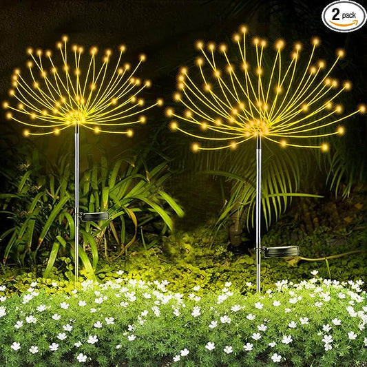 2 PCS Solar Firework Light, Outdoor Solar Garden Decorative Lights 120 LED Powered 40 Copper Wires String DIY Landscape Light for Walkway Pathway Backyard Christmas Decoration Parties (Warm White) YOTOZU
