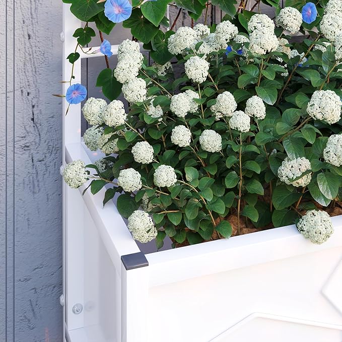 Outsunny Planter Box with Trellis, 35.4 x 15.7 x 47.2 inch Raised Garden Bed with Drainage Holes, Planters for Outdoor Plants, Vegetables, Flowers, Herbs, Trellis Planter, White Outsunny