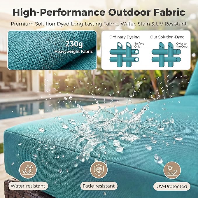 NICESOUL 6 Piece L-Shaped Patio Furniture Set with Fire Pit Table Natural Gas/Propane, 29.3'' High-Back Deep Wide Seat Outdoor Conversations, XL Big Fireplace Couches, Brown Rattan and Teal Cushion NICESOUL