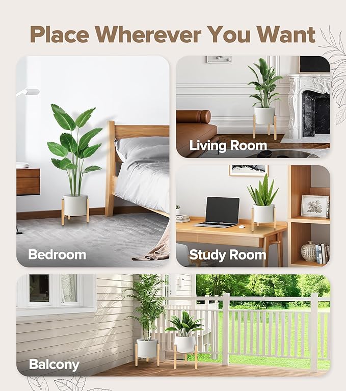 Plant Stand Indoor Adjustable, Metal Modern Indoor Plant Stand, Heavy Duty Plant Stands Outdoor Corner, Stable Plant Holder, Fits 8 to 12 Inches Pots, Black, 1 Pack, Natural Wood-Grain SculptingLightGarden