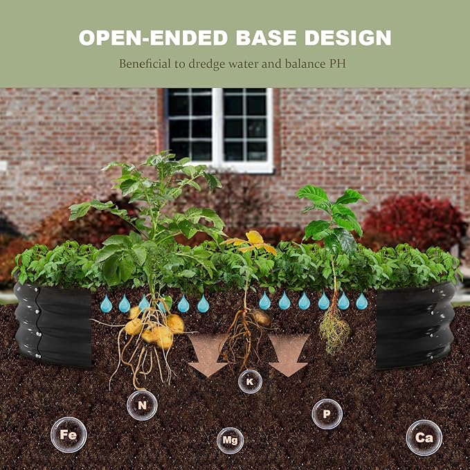 Raised Garden Bed, 6x3x1ft Galvanized Outdoor Planter Beds with Safety Edging and Gloves, Oval Metal Planter Box for Gardening Vegetables Flowers Herb-Black Patiobay