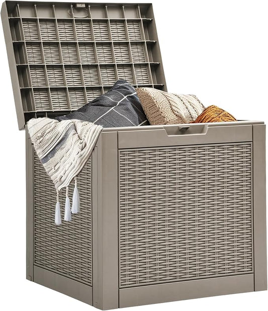 YITAHOME 32 Gallon Deck Box, Resin Storage with Lockable Lid & Side Handles, Indoor Outdoor Small Container for Patio Cushion, Garden Pool Accessories, Backyard Furniture, Water Resistant YITAHOME