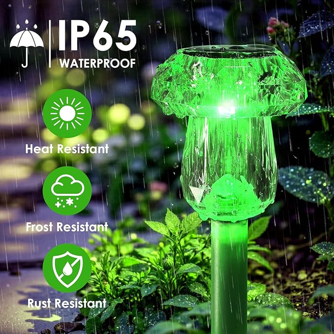 Mancra 8 Pack Solar Garden Lights Outdoor, Green LED Mushroom Solar Pathway Lights Waterproof Dusk to Dawn Solar Lights for Yard Walkway Garden Decor Mancra