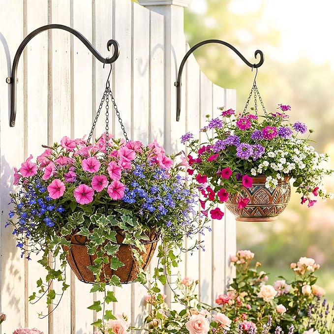 Qiang Ni Outdoor Bird Feeder Hanger Hooks: 12-Inch 50Lbs Wall Hanging Plant Bracket Indoor - 2 Pieces Plant Hooks for Hanging Flower Baskets QiangNi