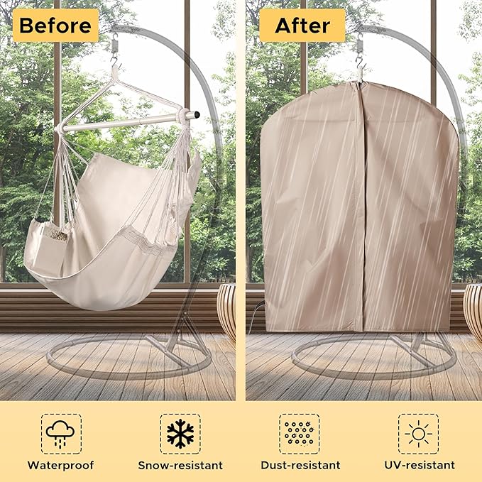 Miztli Hammock Chair with Hanging Chair Cover – 2 Cushions, Steel Spreader Bar with Anti-Slip Rings, Comfortable Indoor & Outdoor Hanging Chair – Includes Protective Waterproof Cover (57x45.5 in) MIZTLI