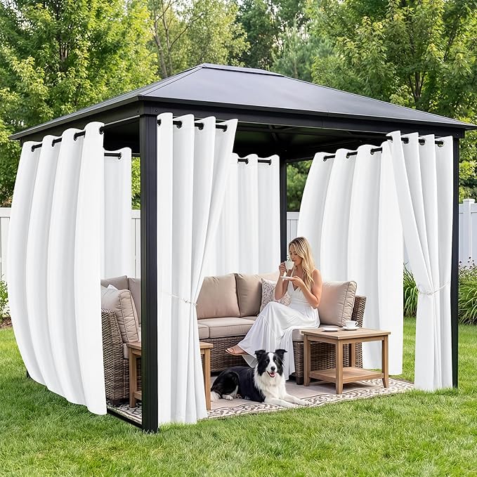 Patio Curtains Outdoor Waterproof 6 Panels - Windproof, Privacy, Weatherproof Outside Drapes for Gazebo Pergola Porch, Grommet Top and Tab Bottom, 54x95 Inch, White RichSets