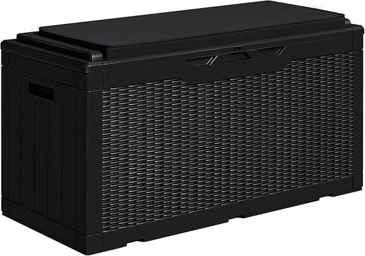 Greesum 100 Gallon Resin Deck Box Large Outdoor Storage with Cushions for Patio Furniture, Garden Tools, Pool Supplies, Weatherproof and UV Resistant, Lockable, Black BuynowfromGreesum