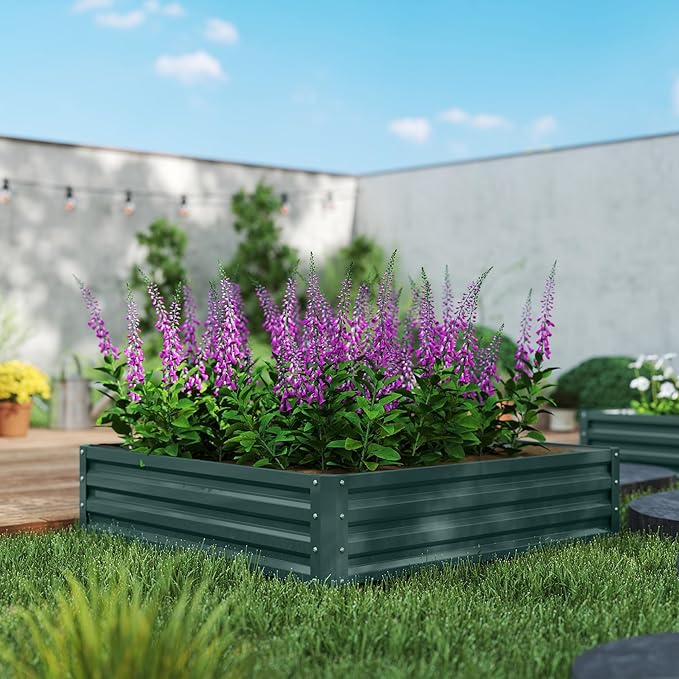 Outsunny Galvanized Raised Garden Bed, 4' x 4' x 1' Metal Planter Box, for Growing Vegetables, Flowers, Herbs, Succulents, Green Outsunny