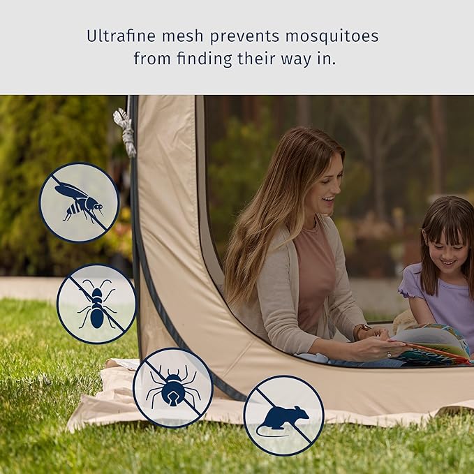 East Oak Screen House Tent Pop-Up, Portable Screen Room Canopy Instant Screen Tent 4 x 4 FT with Carry Bag for Patio, Backyard, Deck & Outdoor Activities, Beige EASTOAK