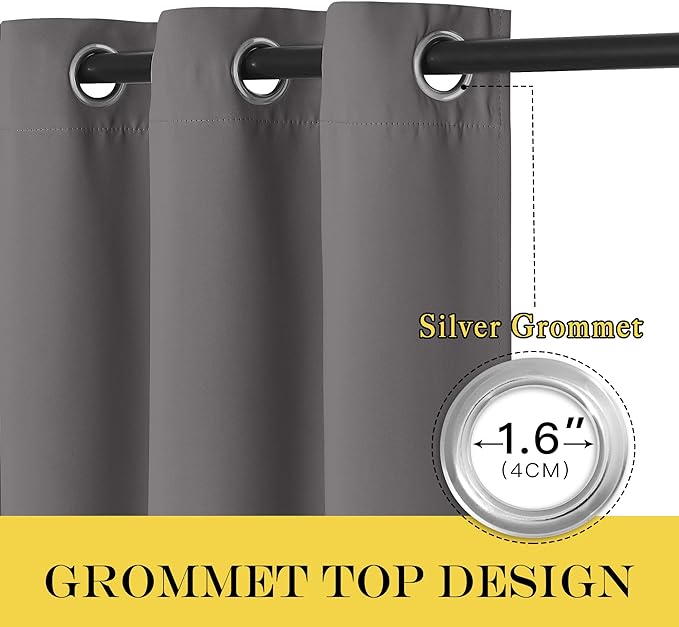 NICETOWN Blackout Grey Curtain 72 inch Length, Grommet Room Darkening Thermal Insulated Soundproof Window Treatment for Bedroom/Living Room, 1 Panel, W46 x L72 NICETOWN