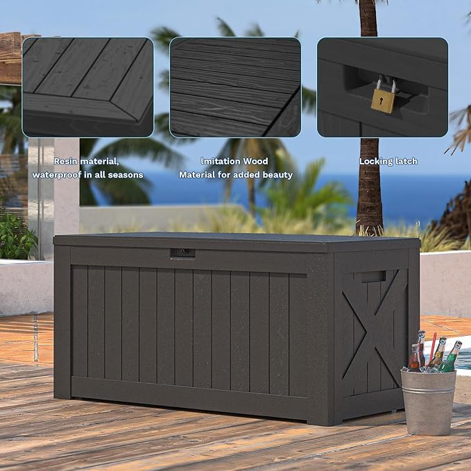 Patiowell 120 Gallon Large Deck Box, Outdoor Lockable Storage Box for Gardening Tools, Waterproof Deck Box for Patio Furniture, Black Patiowell