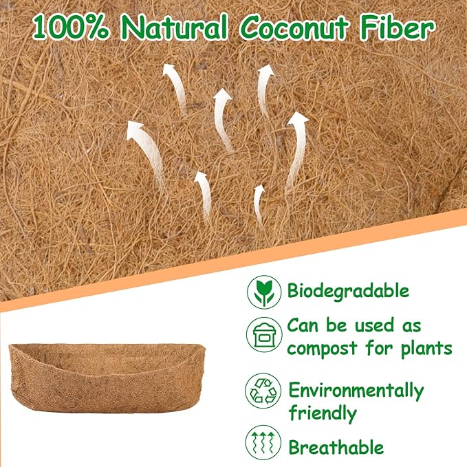 3 Pack Coco Liners for Window Planter Box - 24in 100% Natural Coconut Coir Fiber Liner Replacement for Deck Flower Box, Garden Railing Fence Trough, Wall Planter Basket, Vegetables Pot ANPHSIN