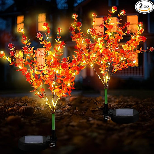 2 Pack Solar Stake Lights Outdoor Decor Waterproof Mums Artificial Flowers Solar Lights for Outdoor Garden Yard Pathway Decor (Orange,Camellia) Glooglitter