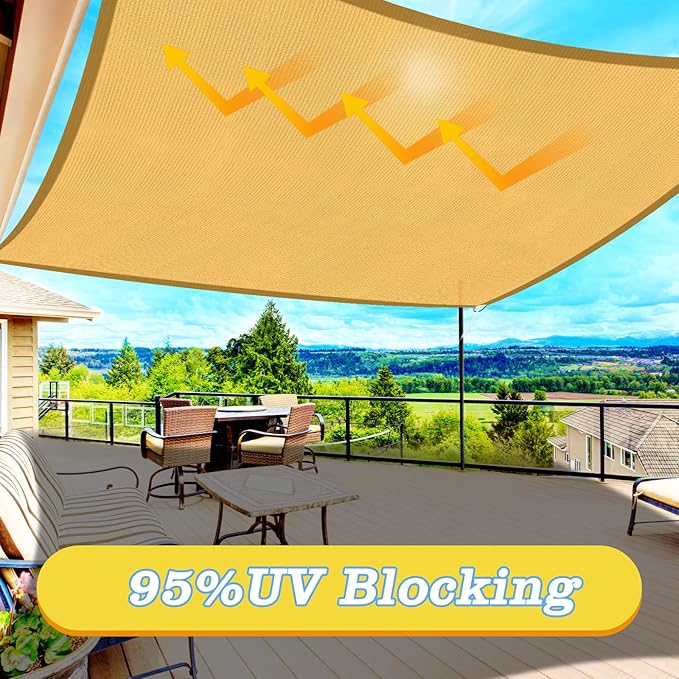 HappyTrends Sun Shade Sail,Heavy Duty UV Protection Beach Shade Canopy Wind sail,Tear and Rust Resistant Patio sail Shade for Yard Deck Lawn Garden Rectangle Sunshade(12'x 12',Sand) HappyTrends