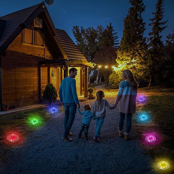 LYHOPE Solar Ground Light Outdoor, 16 Pack 8 LED Color Changing Solar Disk Lights Waterproof Garden In-ground Pathway Lights Landscape Lighting for Lawn,Yard,Deck,Patio,Walkway (RGB) LYHOPE