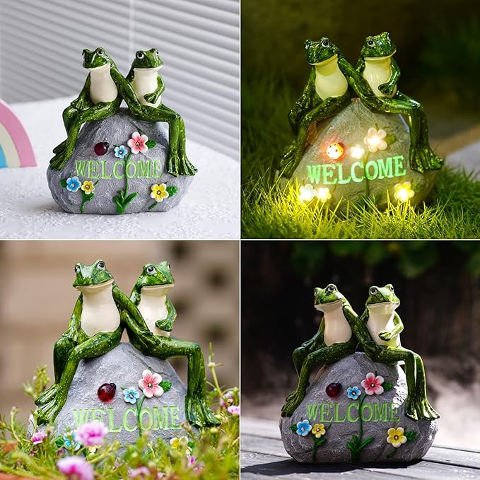 Nacome Solar Garden Outdoor Statues Frog with Succulent and 7 LED Lights - Lawn Decor for Patio, Balcony, Yard Ornament - Chrismtas Gifts for Mom Grandma Nacome