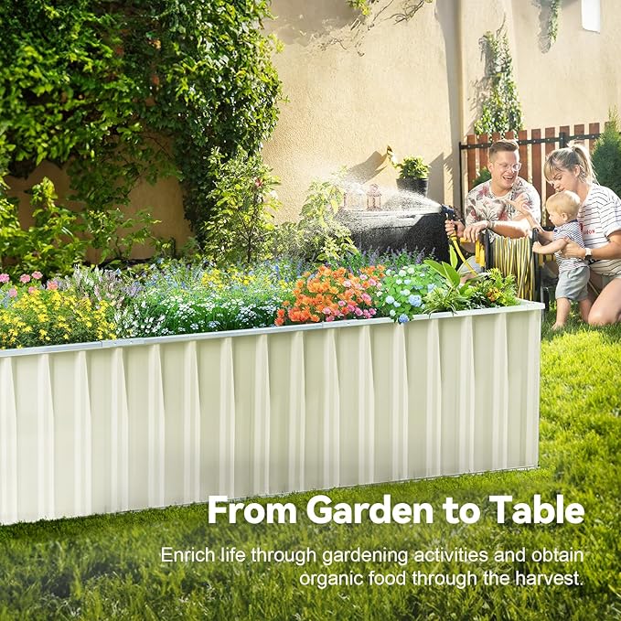 KING BIRD Raised Garden Bed 68" x 36" x 24" Heightened Galvanized Steel Metal Planter Box Outdoor for Deep-Rooted Vegetables, Flowers, Large Raised Bed Kit (Ivory) KINGBIRD