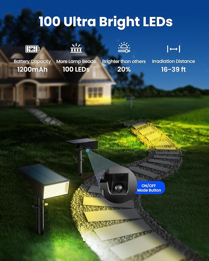 Koicaxy Solar Lights Outdoor Waterproof 12 Pack IP65, 100 LEDs 4 Light Modes, Higher Charging Efficiency, Auto On/Off Solar Landscape Spotlights for Garden Decor Yard Pathway Patio - Warm White SOLARSPOTLIGHTS