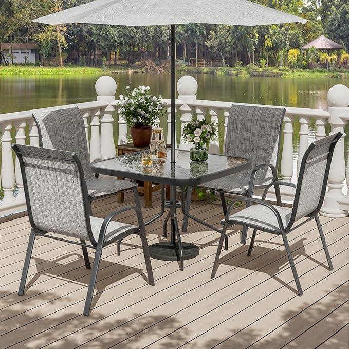 UDPATIO Patio Chairs Set of 4, Stackable Outdoor Dining Chairs with High Back, Breathable Textilene Fabric Outdoor Chair All Weather, 350LBS Capacity for Garden, Backyard (Light Grey) UDPATIO
