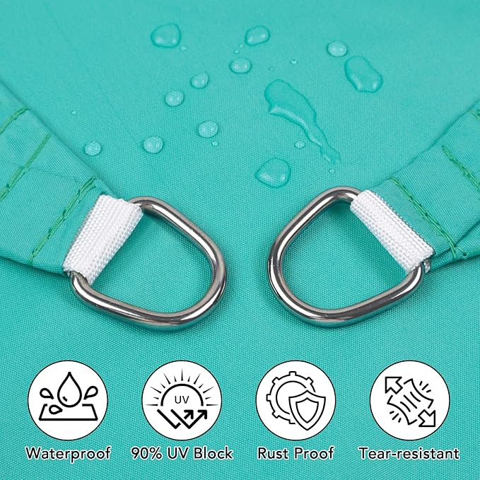 Artpuch Waterproof Sun Shade Sail, 10'x10' Turquoise Rectangular, UV Resistant Rain Canopy, Curved Edges Shade Cloth for Outdoor Patio, Deck, Yard Artpuch