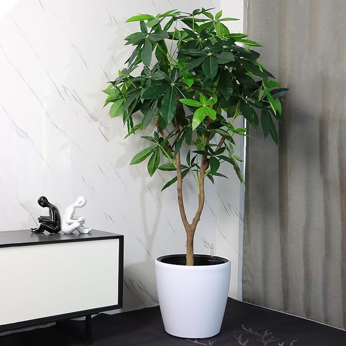 Dexceder 13x12 Self Watering Planter with Wheels Indoor Outdoor, Inner Pot Design, Thickened Large Floor Standing Flower Plant Pot with Water Level Indicator (White Matte) Dexceder