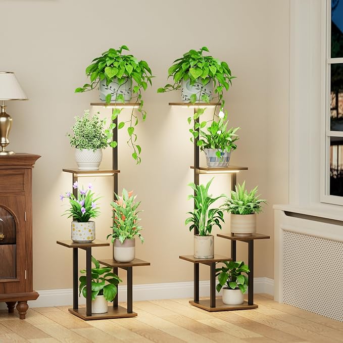 LATIBELL Plant Stand Indoor with Grow Light - 2 Pack Metal Plant Shelf for Indoor Plants Multiple, 5 Tiered Corner Plant Stand Shelves, Plant Rack Display Flower Holder for Living Room Patio Balcony LATIBELL