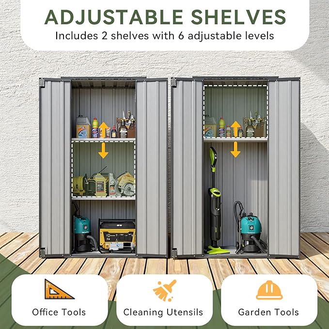 Aoxun 2.5’x1.5’ Outdoor Storage Cabinet, Outdoor Metal Storage Shed with 2 Adjustable Shelves & Lockable Doors, Vertical Tool Shed for Patio Garden, Garage, Porch, Black Aoxun