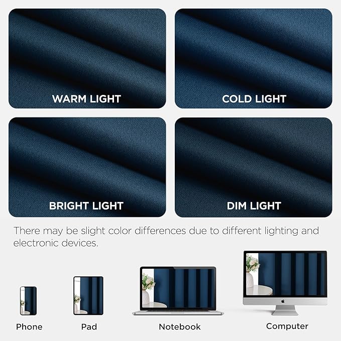 Joydeco Blackout Patio Sliding Door Curtains 90 Inches Long, Grommet Privacy Room Divider Curtains, Extra Wide Thermal Blackout Drapes for Bedroom Living Room (Navy Blue, 70Wx90L, 1 Panel) JOYDECO