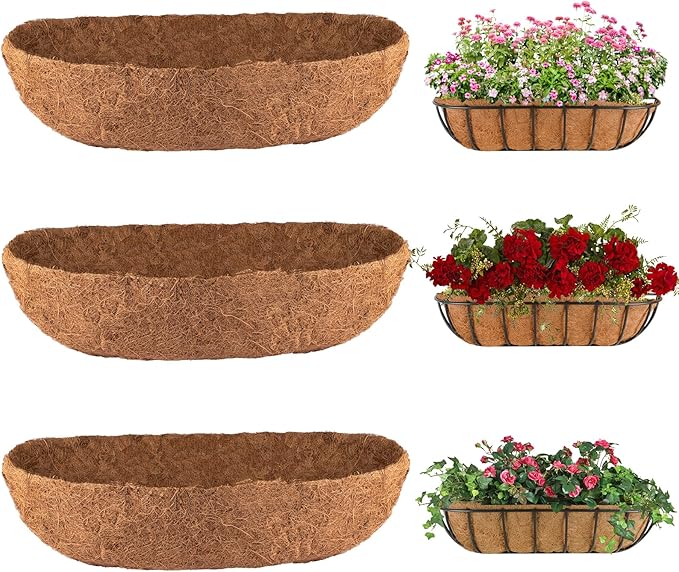 3Pcs Trough Coco Liner 24" Coco Coir Liners for Planters, Liners for Window Boxes Liners, Wall Basket Planters, Railing Hanging Baskets, Garden Planter Baskets HAOVZRI
