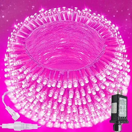 Upgraded Connectable 200 LED String Lights Indoor Outdoor, 66FT Pink Christmas Lights Waterproof, 13 Modes Twinkle Fairy Lights Plug in Clear Wire for Valentine's Day, Bedroom, Classroom Decor SANJICHA
