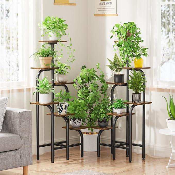 6 Tier Plant Stand Indoor, Plant Shelf for Multiple Plants, Flower Pot Holder Shelf, Planter Display Rack for Patio Garden Balcony Living Room Bedroom Decor, Rustic Brown Asgolion