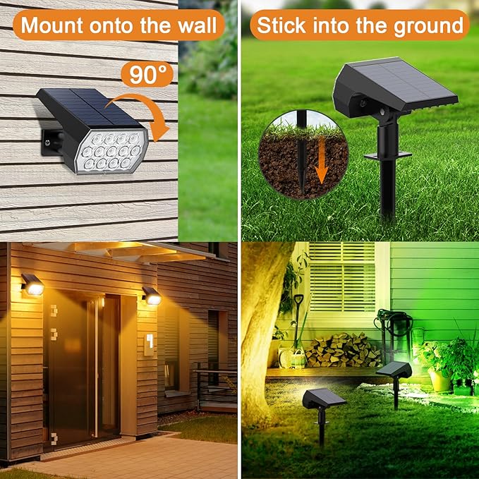 Solar Spot Lights Outdoor Color Changing, [7 Modes/10 Pack] Christmas IP65 Waterproof Landscape Spotlights, Dusk to Dawn Solar Powered Security Light for Patio Gate Walkway Pool Garden Yard Driveway Flaow
