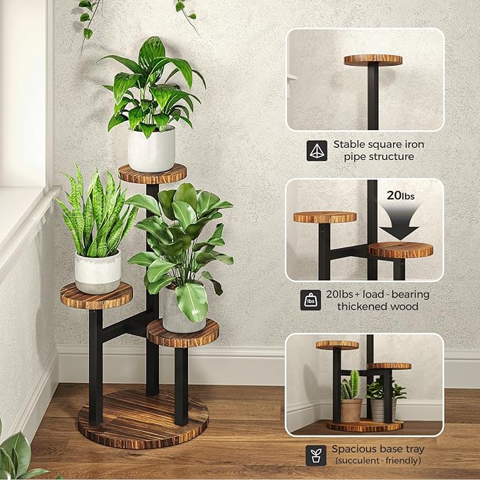 Bamworld Corner Plant Stand Indoor Metal Wood Plant Shelf Outdoor Tall Plant Stands Plant Tables Indoor Plant Rack 4 Tier Plant Stand Garden Accessories for Living Room Balcony Patio Bamworld